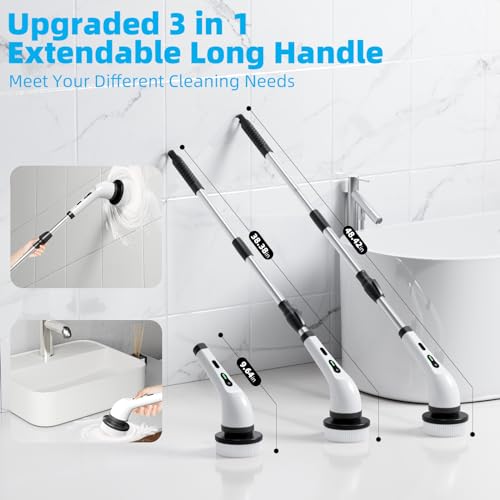 Electric Spin Scrubber Cordless, Electric Scrubber for Cleaning Bathroom with Long Handle, Electric Shower Scrubber, Power Cleaning Brush with 9 Brush Heads for Bathtub Tile Floor Car