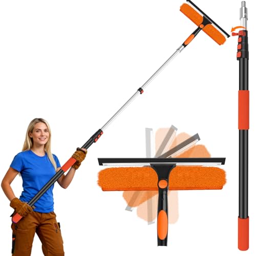14" Extra-Wide Window Squeegee with Extension Pole, 26FT High Reach Window Cleaning Kit with- 2-in-1 Professional Window Scrubber & 5-20FT Extension Pole, for Indoor & Outdoor High Windows,RVs - size: 14"-20FT