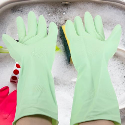 3 Pairs Medium Reusable Latex Dishwashing Gloves Non-slip Kitchen Cleaning Gloves for Women Pink, Teal, and Orange Colors, Household Washing and Cleaning Use