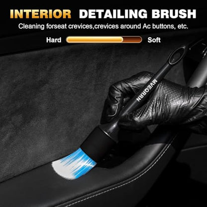 MVEQRRN 9PCS Car Detailing Brushes Set, Boar Hair Detail Brushes,Car Detailing Wheel Kit (Black) | Soft & Stiff Bristle Detail Brush, Scratch-Free Rim & Tire Cleaning Kit, Interior & Exterior Wheel Brush for Cars,Trucks,SUV - color: 9pcsblack detail wheel