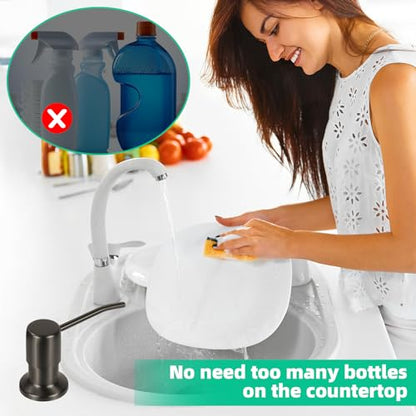 Soap Dispenser for Kitchen Sink, Built in Sink Soap Dispenser, Countertop Soap Dispenser Pump with 47" Extension Tube kit, No Need to Fill Little Bottle Again, Gray - color: Gray