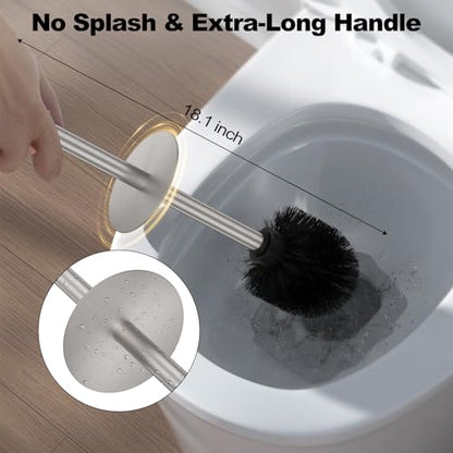 Stain Nickel Toilet Brush and Holder Set，Stainless Steel Heavy Duty Toilet Bowl Brush，Extra Long Handled Modern Toilet Cleaner Brush with Replaceable Head, Removable Inner Bowl, and Splash Protection - color: Nickel, size: 1 Pack