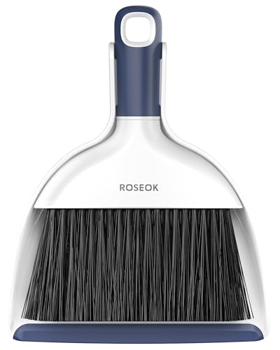 ROSEOK Mini Broom and Dustpan Set for Cleaning, Compact Desktop Dustpan with Brush for Kitchen Counter, Office, Car, Navy Blue, 1 Pack