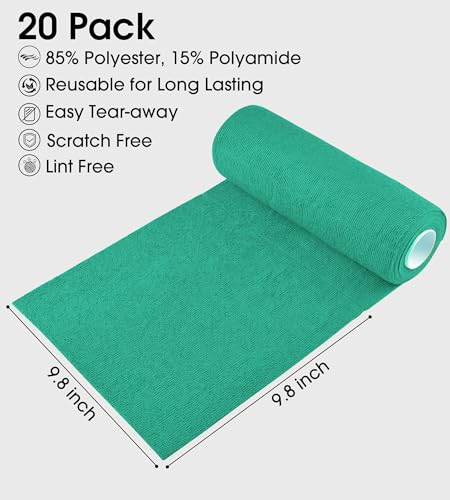 KitchLife Microfiber Cleaning Cloth Roll - Tear-Away Reusable Microfiber Paper Towels, Lint-Free, Washable, 20 Sheets for Kitchen, Car, Dishes, and Sensitive Surfaces (Emerald Green) - color: Emerald Green