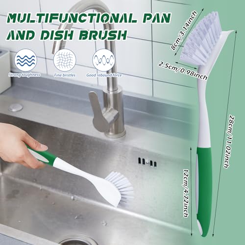 Hsei 30 Pcs Kitchen Scrub Dish Brush Bulk with 11 Inch Handle Cleaning Dish Scrubber with Stiff Bristles Washing Scrub Brushes for Housekeeping for Pots and Pans, Kitchen Sink (Green) - color: Green