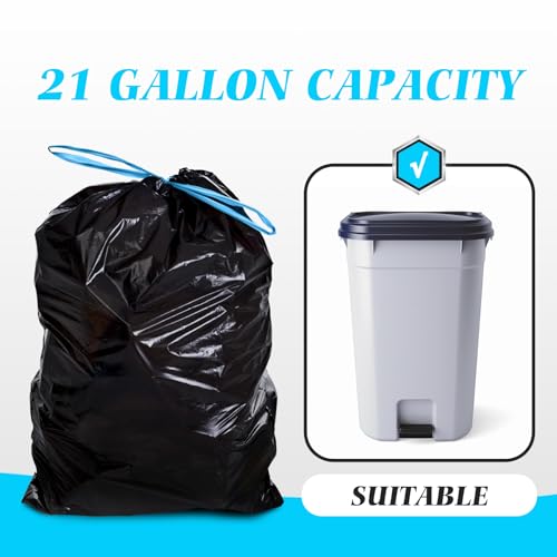 21 Gallon 120 Counts Strong Drawstring Trash Bags Garbage Bags by Teivio,Fit 20 Gal Bathroom Trash Can Bin Liners, Plastic Bags for home office kitchen, Black - style: 120-21Gallon-Black