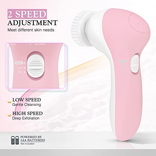 COSLUS Facial Cleansing Brush Silicone Face Scrubber: 7 in 1 FBS-D Electric Exfoliating Rotating Massage Device Waterproof Deep Cleaning Exfoliation Spa Machine - Electronic Skin Care Wash System - color: Pink, size: With 7 brush heads