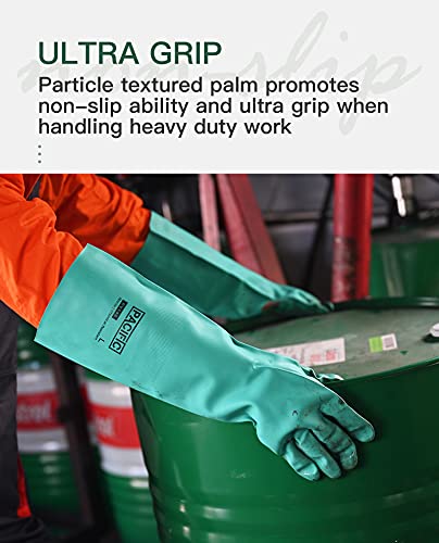 PACIFIC PPE 2 Pairs Chemical Resistant Nitrile Gloves, Resist Household Acid, Alkali, Solvent and Oil, 28 mil, 18", XX-Large - color: Green/18", size: XX-Large (Pack of 2)