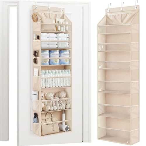 STORAGE MANIAC Over the Door Organizer 6-Shelf Closet Hanging Storage with 14 Mesh Pockets, 66lbs Capacity Clear Deep Pockets Behind Door Storage for Nursery, Bathroom, Bedroom, 1 Pack Oat Beige - color: Oat Beige