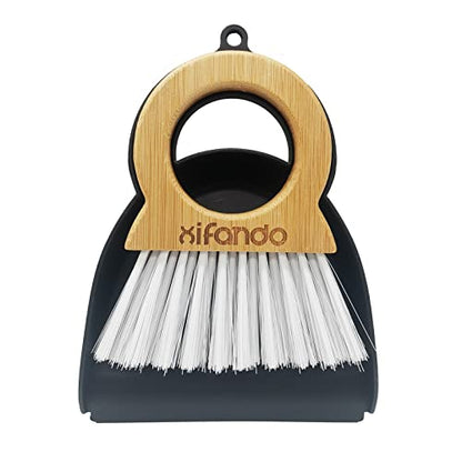 Mini Broom and Dustpan for Housekeeping-Bamboo Handle Small Broom and Dustpan Set Combination Mini Desktop Sweep, Keyboard Cleaning Brush with Shovel Brush,Round Bamboo Handle