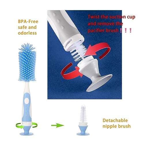 Chemimoso Multifunctional Cleaning Brush, Baby Bottle Brush, Water Bottle Brush Cleaner, Cup Brush, Rotate The Suction Cup to Obtain The Small Bristle Brushes Hidden in Handles, Set B, Grey - color: Grey 2