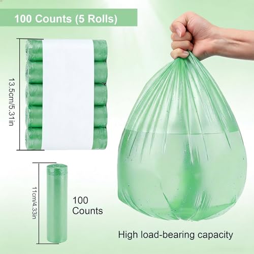 Drawstring Trash Bag 100PCS, Leakproof Small Trash Bags, Unscented Small Garbage Bags, 15 Liter Mini Wastebasket can Liners for Office Bedroom Bathroom, Green - color: 100Green