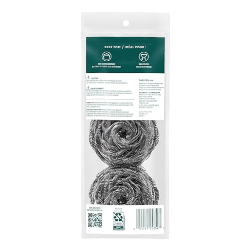 Scotch-Brite Stainless Steel Scrubber for Cleaning Kitchen, Household, and Dishes - 3 Scrubbers (Pack of 2)