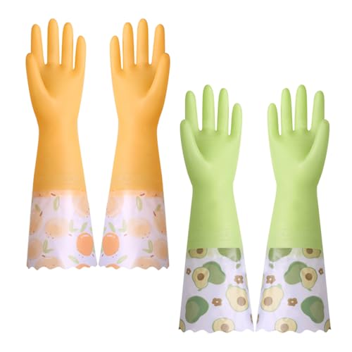 Dishwashing Cleaning Gloves, Long Rubber Gloves with Cotton Lined | Resuable Latex Free Dishwashing Gloves, Non-Slip Waterproof Household Glove for Kitchen Laundry Working Gardening Cooking