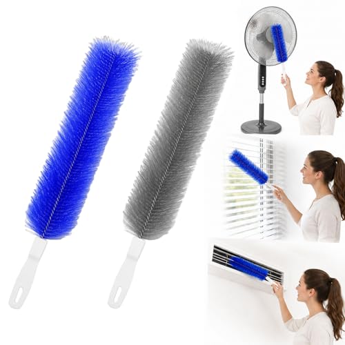 Fan Cleaning Brush, Bendable Microfiber Duster, Ultimate Dust Cleaning Brush, Reusable Microfiber Head for Air Conditioning Shutters, Ceiling Fan Blades, Air Vents, Curtains, Cars (Blue+Gray) - color: Blue+gray
