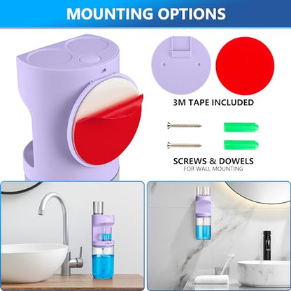ZOFGENOW Automatic Mouthwash Dispenser for Bathroom,Bathroom Accessories 19.4 Fl Oz Dispensers with Magnetic Cups,Wall Mounted Dispenser,Suitable for All Age Groups,Purple - color: Purple