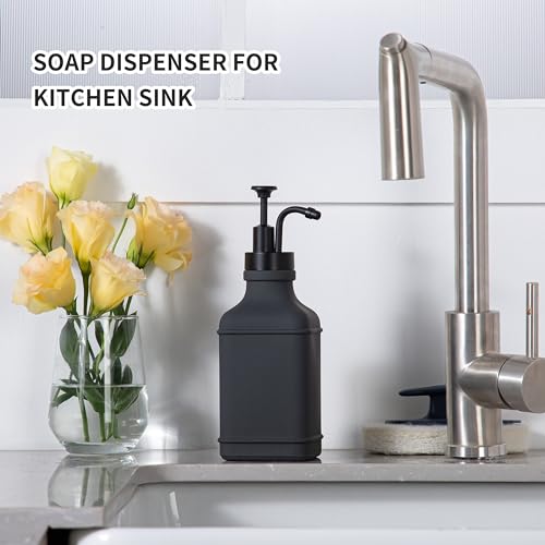 Enra Glass Soap Dispenser,17oz Gray Bathroom Soap Dispenser,Hand Liquid Soap Dispensers with Stainless Steel Pump for Bathroom,Kitchen(Dark Gray) - color: Dark Gray-square-liquid