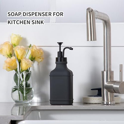 Enra Glass Soap Dispenser,17oz Gray Bathroom Soap Dispenser,Hand Liquid Soap Dispensers with Stainless Steel Pump for Bathroom,Kitchen(Dark Gray) - color: Dark Gray-square-liquid