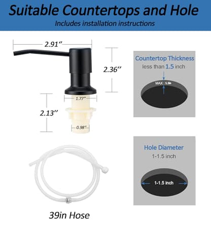 Sink Soap Dispenser Pump with 2 Sponge Holders, Curovtrp Soap Dispenser for Kitchen Sink Stainless Steel Pump Head (Plastic Built in) with 39" Extension Tube kit, No Need to Refill, Black - color: Black, size: Tube