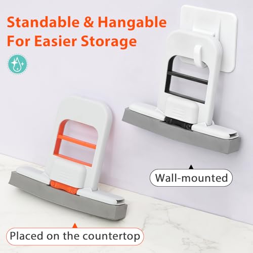 Self Squeezing Mini Mop, Orange Small Sponge Mop, Wet and Dry Use Cleaning System, Foldable Desktop Mop, One-Hand Squeeze Handle and Replaceable Head - color: Orange