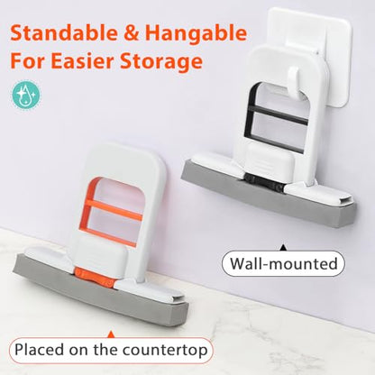 Mini Foldable Wet Dry Use Squeeze Small Mop, Mini Mop for Small Spaces, Black Portable Cleaning Sponge Mops for Desktop, Kitchen, Counter, Glass, Tile - color: Black