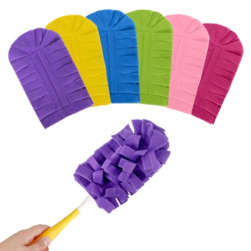 Fleece Reusable Duster Refills Compatible with Swiffer Hand Duster, 360 Washable Heavy Duty Duster Pads, Microfiber Washable Dusters Refills for Fan, Window, Furniture 6 Pack (Handle is Not Included) - color: 6 Pack (Mixed Color)