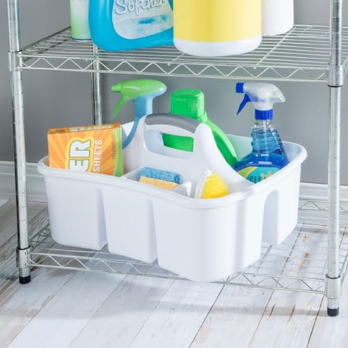 Sterilite Divided Ultra Caddy, Plastic, Portable Storage to Hold Bathroom and Cleaning Supplies, 4 Large Compartments and Handle, White, 18-Pack - size: 18 Pack