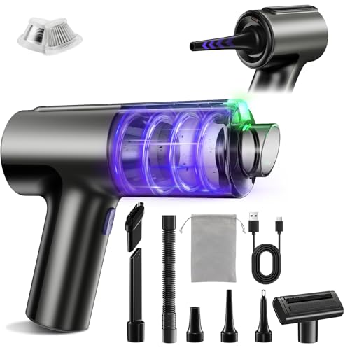 20000Pa Cordless Car Vacuum, 80,000 RPM Brushless Motor Handheld Vacuum with 7-in-1 Air Duster Blower, Portable Type-C Rechargeable Cleaning Kit for Pet Hair, Home & Office, Black - color: Black