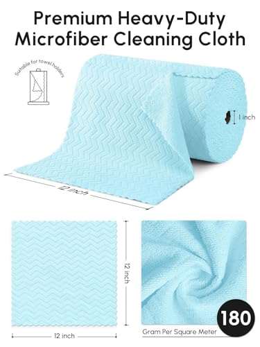 Microfiber Cleaning Cloths Roll, 75 Pack Tear Away Microfiber Towels Roll, 12" x 12" Lint Free Rags, Reusable Cleaning Cloths, Washable, Scratch Free,Ultra Absorbent Dish Rags(Blue Ripple) - color: Blue Ripple, size: 75 pack