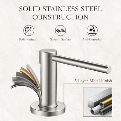 FORIOUS Soap Dispenser for Kitchen Sink, Stainless Steel Liquid Dish Soap Dispenser Pump with Top Refill 17oz Soap Bottle, Brushed Nickel Built in Sink Lotion Dispenser for Kitchen Countertop - color: Stainless Steel