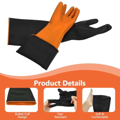 AUAUY 14"/18" Chemical Resistant Gloves, Reusable Heavy-Duty Rubber Gloves, Non-Slip Large Rubber Gloves, 1 Pair - size: 14"