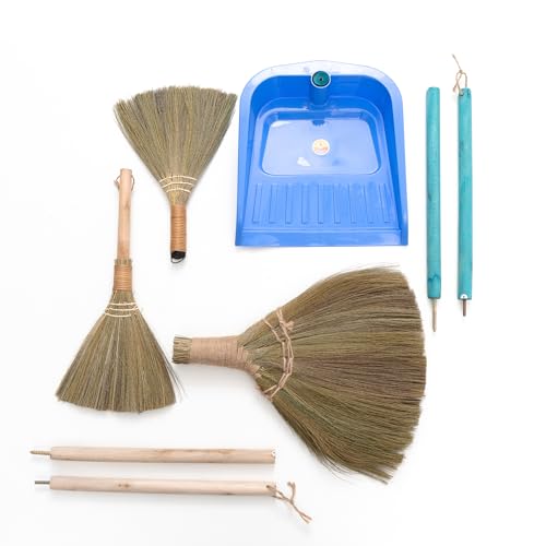 Broom and Dustpan Set for Home, Set of 3 Brooms - Broomstick for House, Garage, Office, Lobby Room, Kitchen