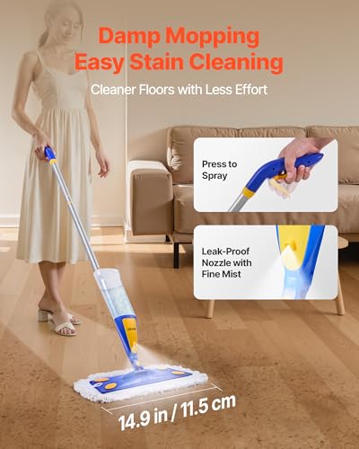 VEVOR Spray Mop, with 3 Washable Pads for Dry and Wet Floor Cleaning and a 27oz Refillable Water Tank, Microfiber Dust Wet Mop & Twisted Cotton Dry Mop, Commercial Home Use for Tiles/Vinyl/Wood Floor