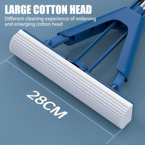 Sponge Mop Absorbent Roller Foam Mop with 50.39inch Extendable Handle and 2 Sponge Heads Self Wringing Mop Adjustable Cleaning Wet Mop for Hardwood Tile Kitchen Bathroom