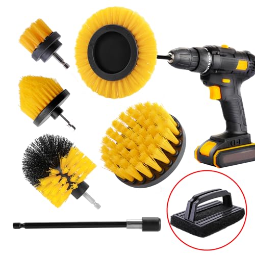 7 Piece BBQ Grill Cleaning Brush Ultra Stiff Drill Powered Cleaning Brushes Nylon Safe Bristle BBQ Grill Rust Remover Gift for Dad Grill Cleaner for Outdoor Grill (Yellow) - color: Yellow