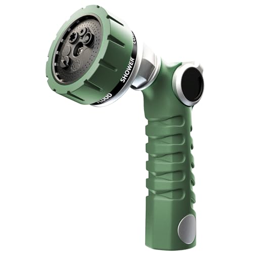 RESTMO Heavy Duty Hose Nozzle, Metal Garden Water Hose Sprayer with 7 Watering Patterns, Thumb Control, On Off Valve, High Pressure Nozzle Sprayer for Watering Plants, Car and Pet Washing, Green - color: Green