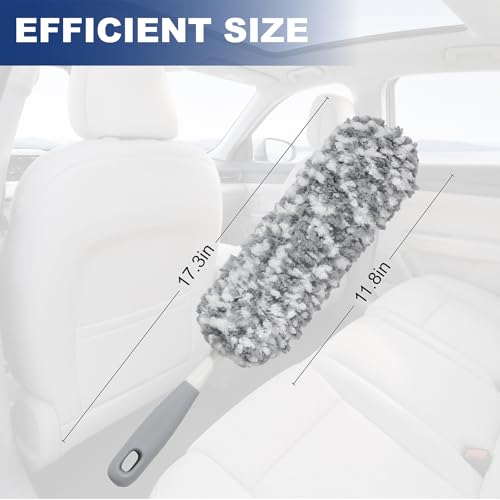 17.3" Handheld Microfiber Car Duster for Cleaning, Multi-Purpose Duster with Detachable & Washable Head, for Car Interiors, Electronic Products, Furniture, Windows, and Delicate Surfaces