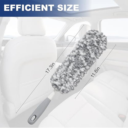 17.3" Handheld Microfiber Car Duster for Cleaning, Multi-Purpose Duster with Detachable & Washable Head, for Car Interiors, Electronic Products, Furniture, Windows, and Delicate Surfaces