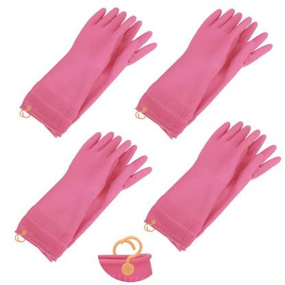 Myungjin Reusable Waterproof Non-Slip Dishwashing Household Cleaning Rubber Gloves with Hang-Dry Hook (4 Pairs/Medium) - size: 4 Pairs / Medium