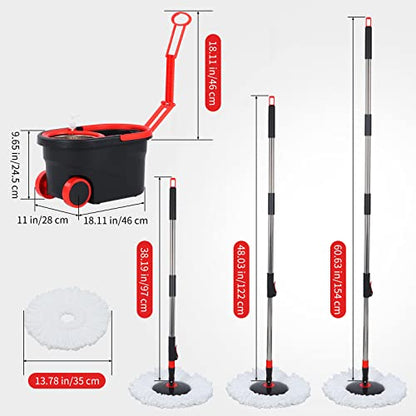 Spin Mop and Bucket with Wringer Set on Wheels, 360° Spinning Mop Bucket System with 3 Microfiber Mop Replacement Heads and 61" Stainless Steel Adjustable Handle for Floor Cleaning (25QT) - color: Black-3