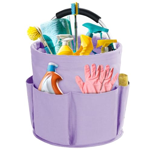 Cleaning Caddy with Handle, Cleaning Products Organiser, 17L Foldable Storage Basket, Cleaning Caddy Organiser, Portable Multi Cleaning Bucket Bag for Home, Garden (Purple) - color: Purple