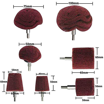 Polishing Brushing Shaped scouring pad Grinding Head - 7 Pcs Red Non Woven Abrasive Drill Buffing Attachment Set with 1/4 Handle for Manifold/Aluminum/Stainless Steel/Chrome etc