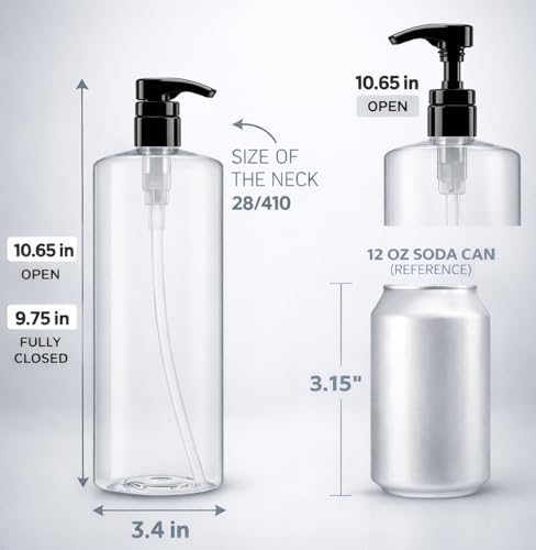 Bar5F Pump Bottle 32-Ounce 1-Liter Empty for Shampoo Conditioner Body Wash Lotion BPA-Free Crystal-Clear (Pack of 1)