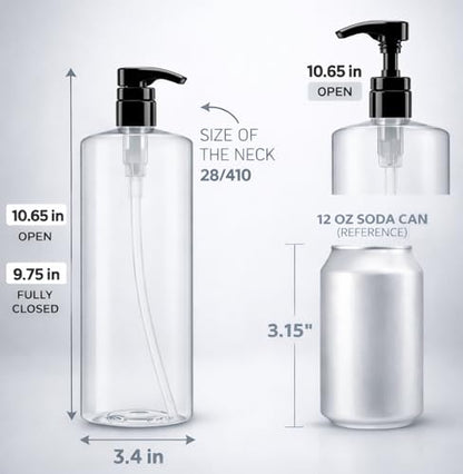 Bar5F Pump Bottle 32-Ounce 1-Liter Empty for Shampoo Conditioner Body Wash Lotion BPA-Free Crystal-Clear (Pack of 1)