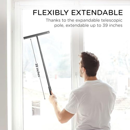 Telescopic Shower Squeegee Black - With Suction Hook & up to 100 cm I Shower squeegee for glass doors Cleaner squiggy for tile and walls Bathroom squeeze for door Long handle sweep & squeegees