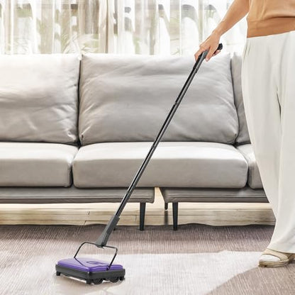VEVOR Carpet Sweeper Manual, Floor Sweeper with 300 ml Dustbin Capacity Easy to Empty, 6.7 inch Cleaning Width for Home Office Carpets Pet Hair Dust, Purple - color: Purple