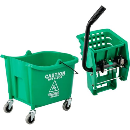 Global Industrial Commercial Mop Bucket and Wringer Combo with Side Press, 38 Quart Capacity, Durable Corrosion-Resistant Polypropylene, 3" Swivel Casters, Green - color: Green