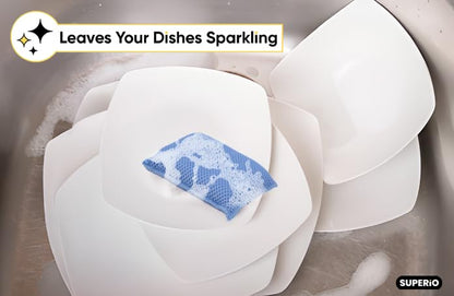 Microfiber Non-Scratch Dish & Kitchen Scrubber Heavy-Duty Household Cleaning Sponges, Multi-Purpose Cleaning Supplies for Dishes and Kitchens Pack of 3 - color: Blue, size: 3-pack