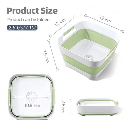 Collapsible Wash Basin for Baby Bottles - 2.4 Gallons Portable Wash Bin for RV Camping Sink, Space-Saving Dish Tub.Laundry & Utility Room Sinks (Green) - color: Green