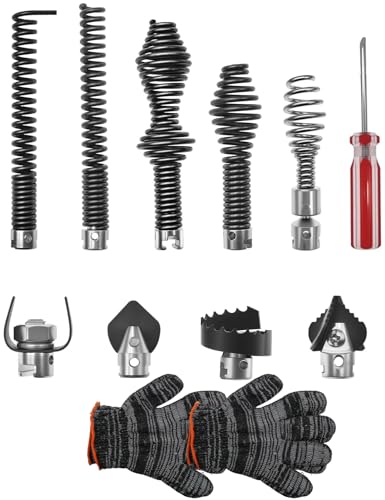 10PCS Drain Snake Cutter and Drain Auger Cutter Kit with Glove Fit for RIDGID C8 Drain Snake Cable 62270/Heavy Duty Cutter/Augers Fit for RIDGID 5/16", 3/8", 5/8" Segmented Drain Cables